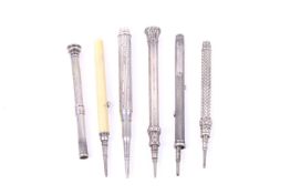 A group of six Victorian and later propelling pencils by S Mordan & Co.