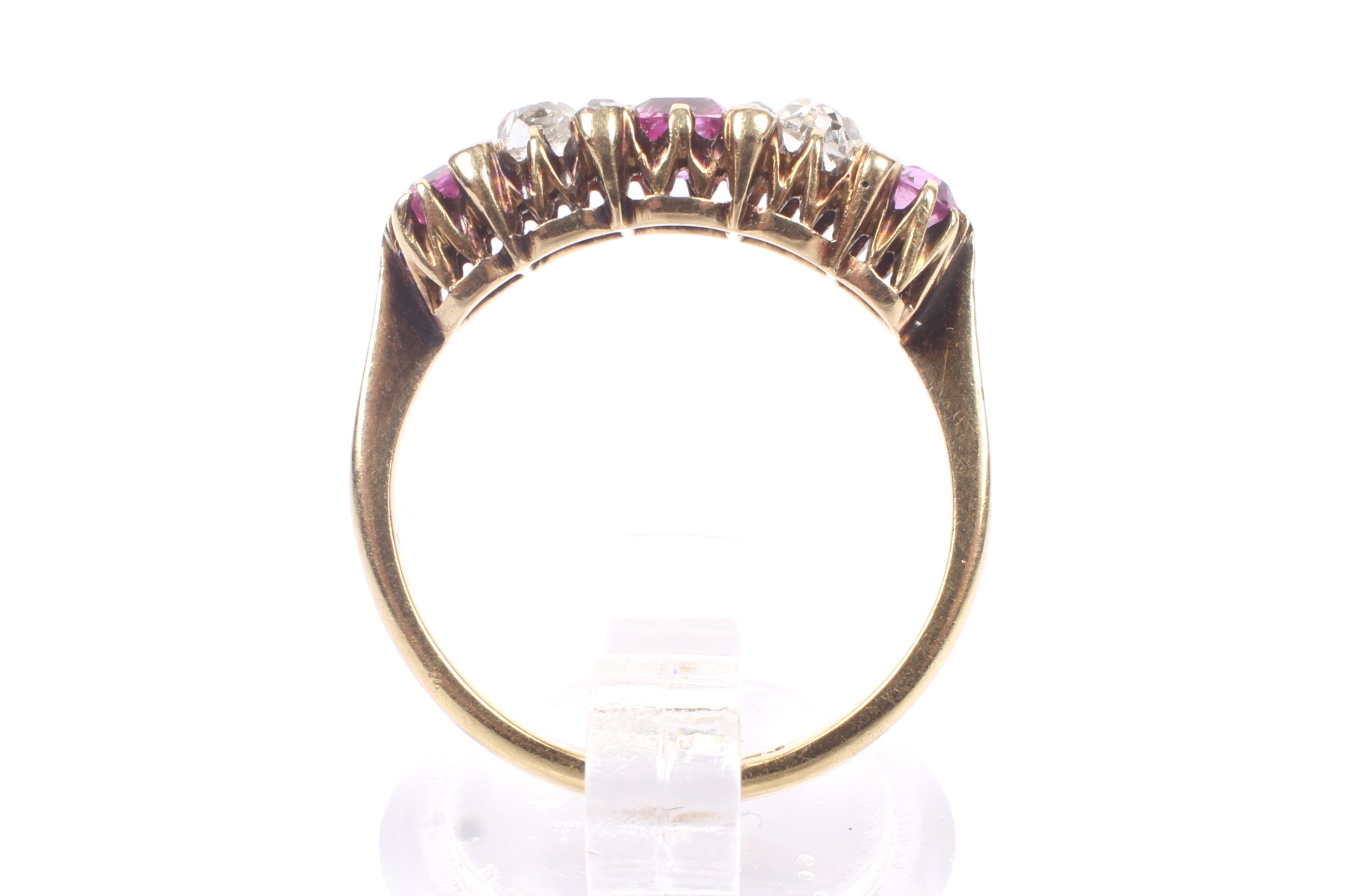 A late Victorian gold, ruby and diamond five stone ring with rose diamond points. - Image 4 of 4