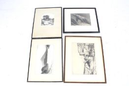 Four signed Victorian and later etchings.