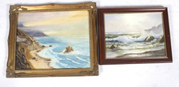 Two contemporary seascape oil on canvases. Unsigned. Max. 49cm x 40cm, both framed.