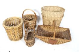 Six wicker items. Including shopping baskets and a waste paper basket, etc.