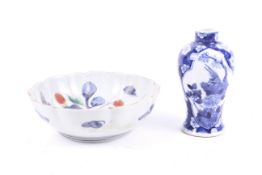 A 19th century small Chinese vase and a Japanese dish.