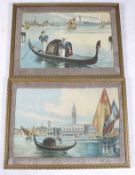 Two 20th century paintings on fabric depicting Venetian canal scenes.