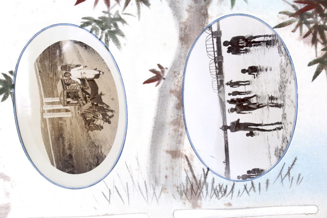 A Japanese early 20th century lacquer album of period photographs and postcards. - Image 7 of 7