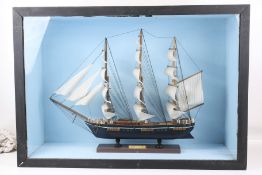 A cased model of a ship 'Three Masted Clipper'.
