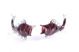 Two mid-century Murano glass fish.