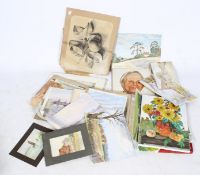 A collection of vintage artwork. Including watercolours, prints, sketches, etc.