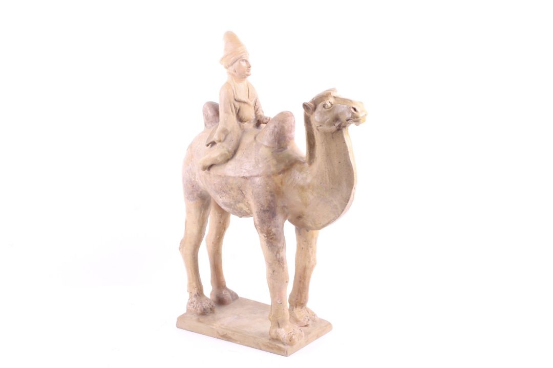 A large Chinese Tang Dynasty earthenware camel and rider. - Image 3 of 5