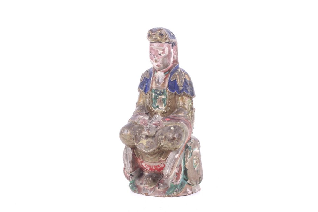 A Qing dynasty Chinese painted wooden seated Guanyin. - Image 1 of 2