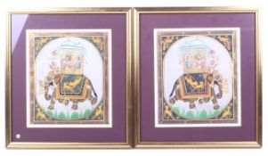 A pair of 20th century Indian school watercolours on textile.