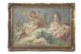A canvas print of a reclining woman and cherubs.