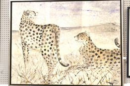 C S - The Brothers, two cheetahs. Painting on canvas, framed. Initials lower right.