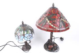 Two contemporary leaded stained glass tables lamps. Including one in the 'dragonfly' design.