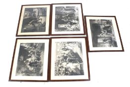 Léopold Flameng after William Powel Frith, a set of five 19th century 'Road to Ruin' engravings.