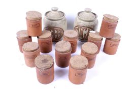 A collection of mid-century Cornish Studio Pottery kitchen storage jars.