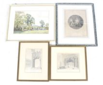 Five prints and a Mary Bradshaw watercolour. The prints comprising two by J.