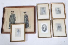 Six prints depicting 19th century figures.