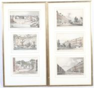 Two sets of three architectural prints.