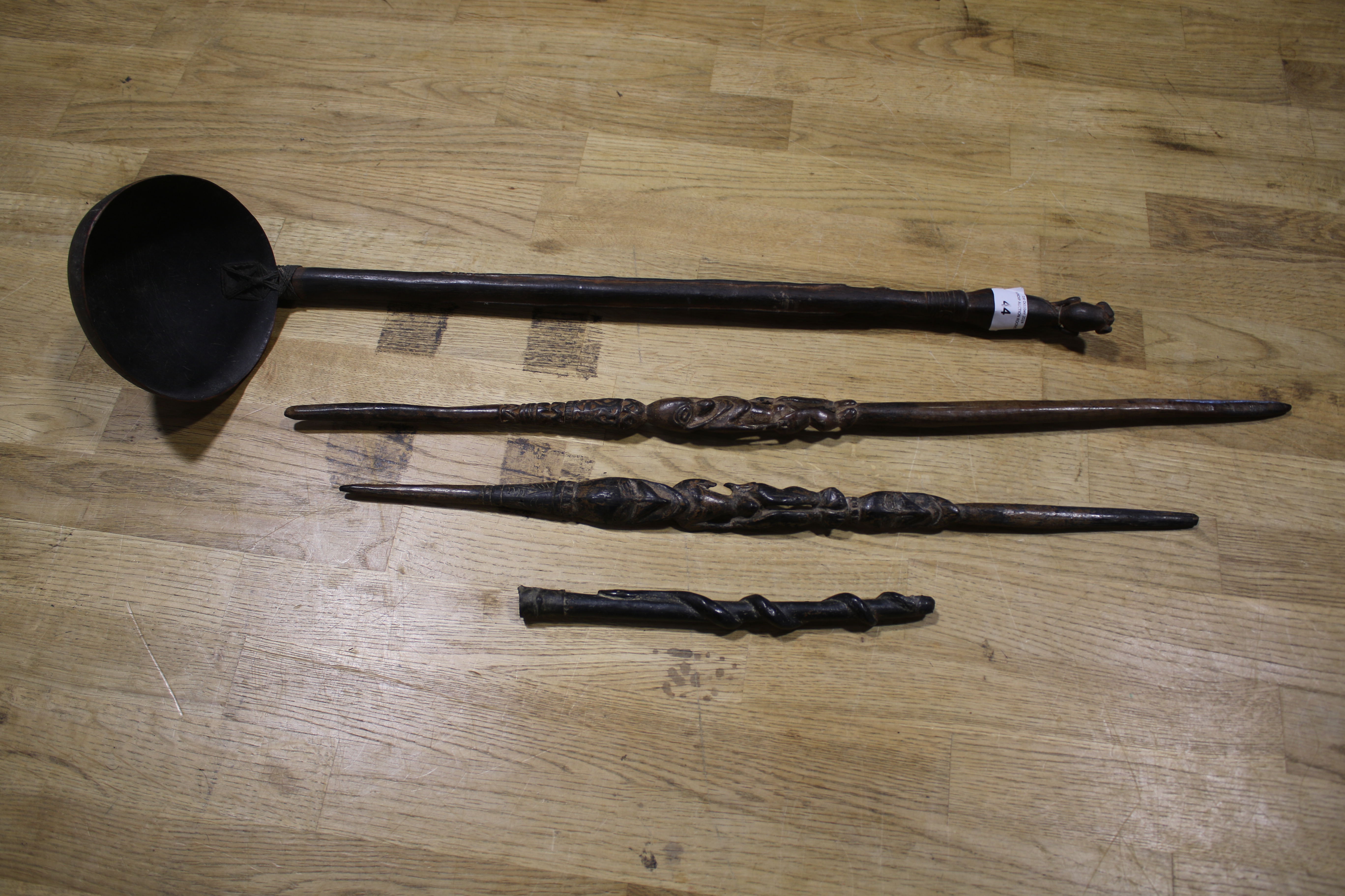 Papua New Guinea. A large carved ladle, two 'scepters' and a handle. - Image 5 of 14