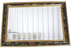 A contemporary painted rectangular framed wall mirror. Floral and gilt decoration, bevelled edge.