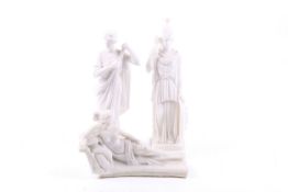 Three contemporary composite stone figures.