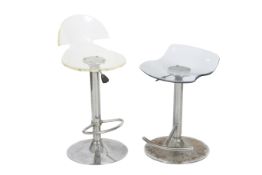 Two contemporary clear perspex and chrome bar stools.
