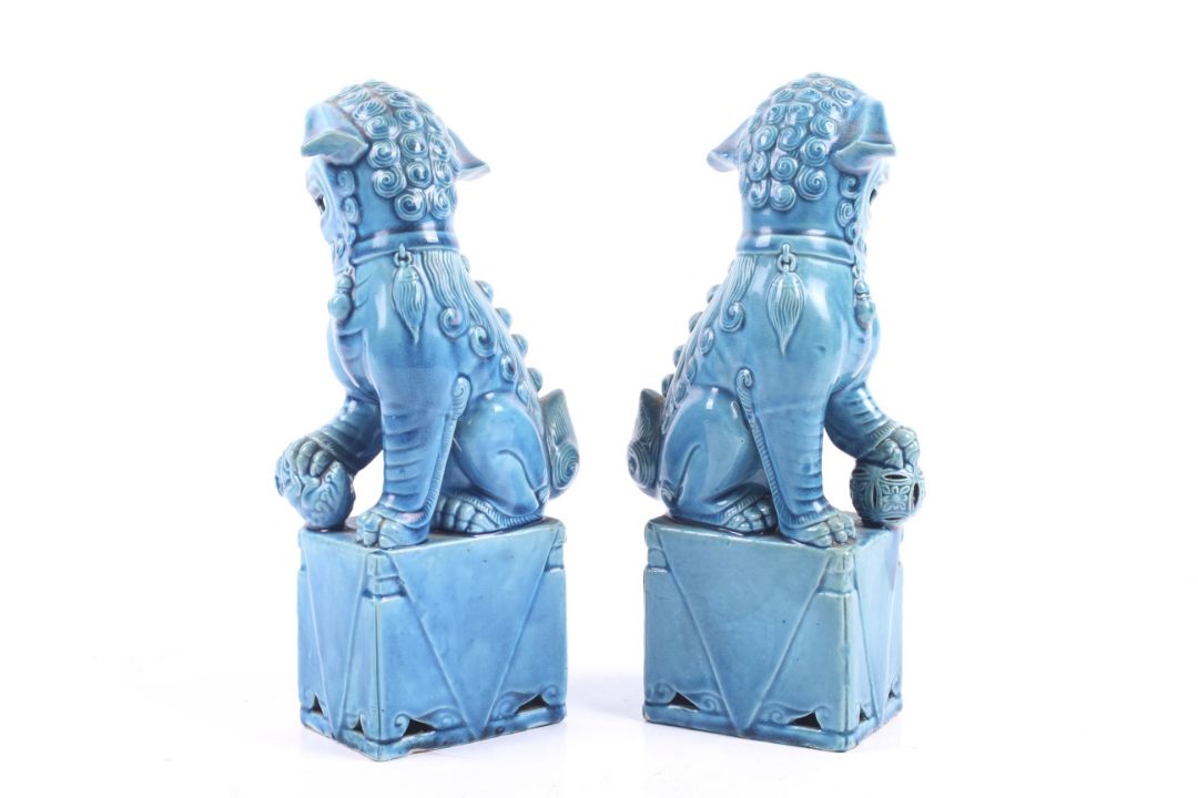 A pair of Chinese turquoise glazed fo dogs. - Image 2 of 2