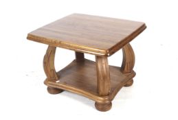 A contemporary wooden coffee table.