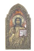 Orthodox Christian Jesus icon style low relief picture on board.