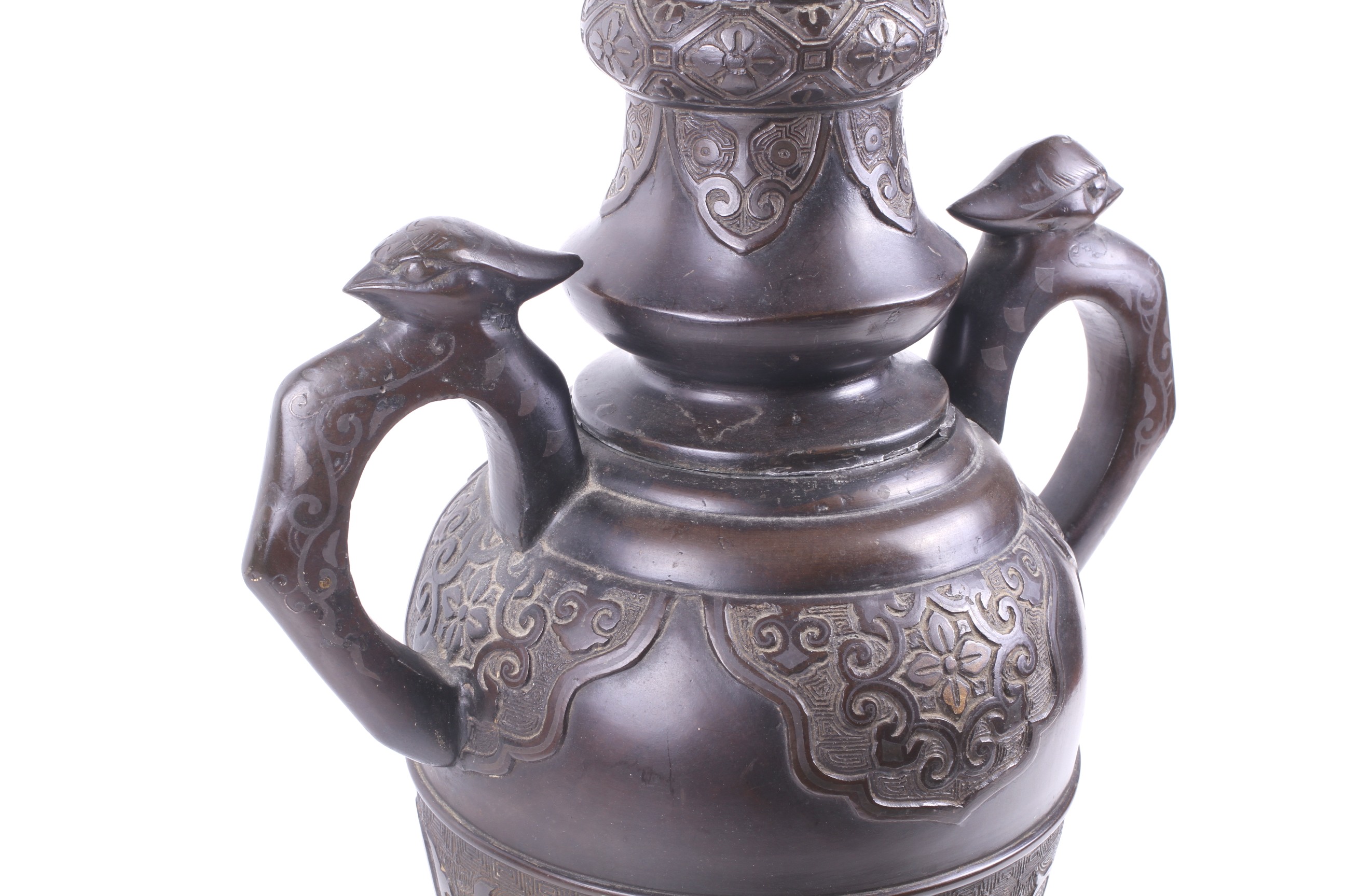 An early 20th century large Japanese inlaid bronze urn. - Image 2 of 3