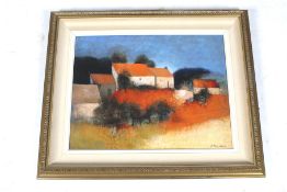 Pierre Bisiaux (1924-2005), landscape with trees and village. Oil on canvas. Signed lower right.