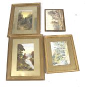 Four painted pictures. Including two watercolours, Max 30cm x 20cm, all framed and glazed.