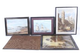 Four 20th century paintings. Including a watercolour of an Eastern scene signed 'W Millar', 29.