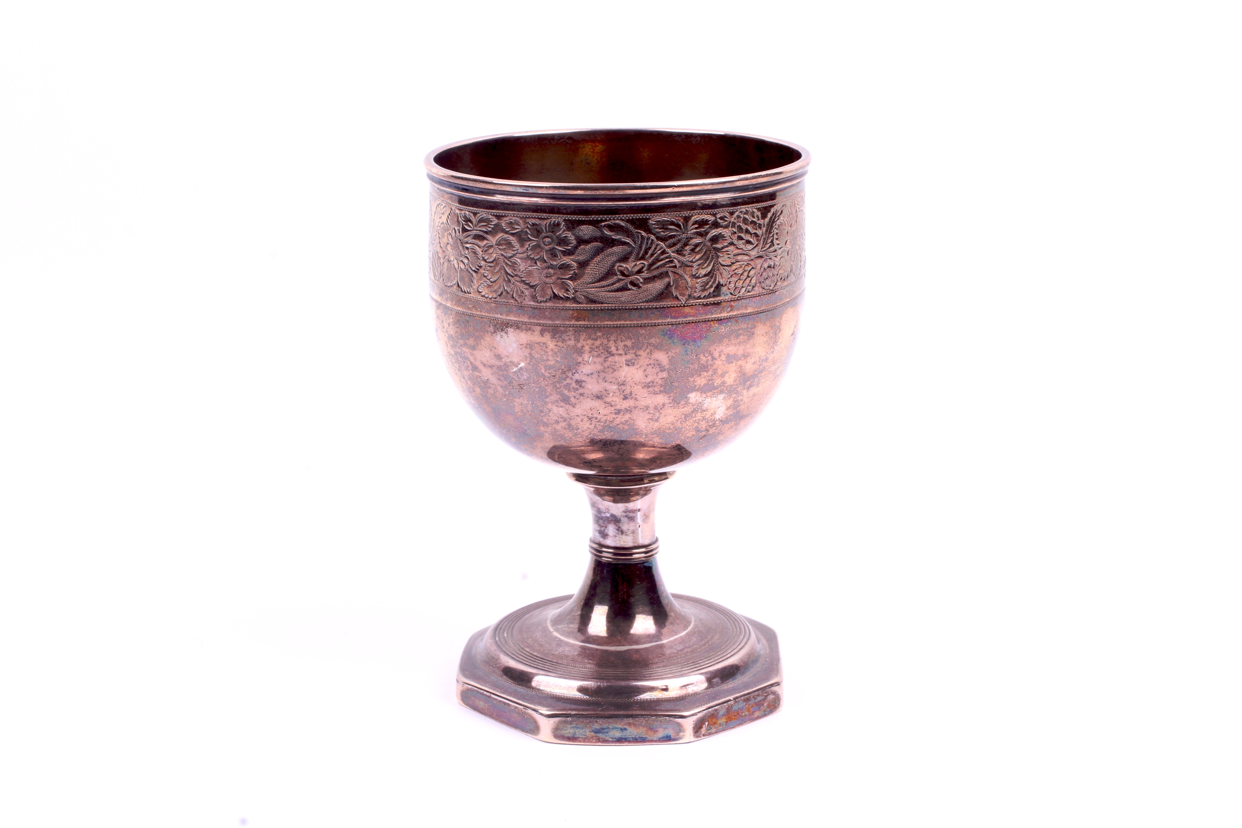 A George III engraved wine goblet.