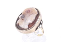A late Victorian gold and banded agate cameo ring.