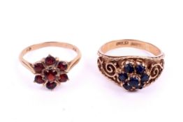 Two yellow metal and gemstone dress rings.