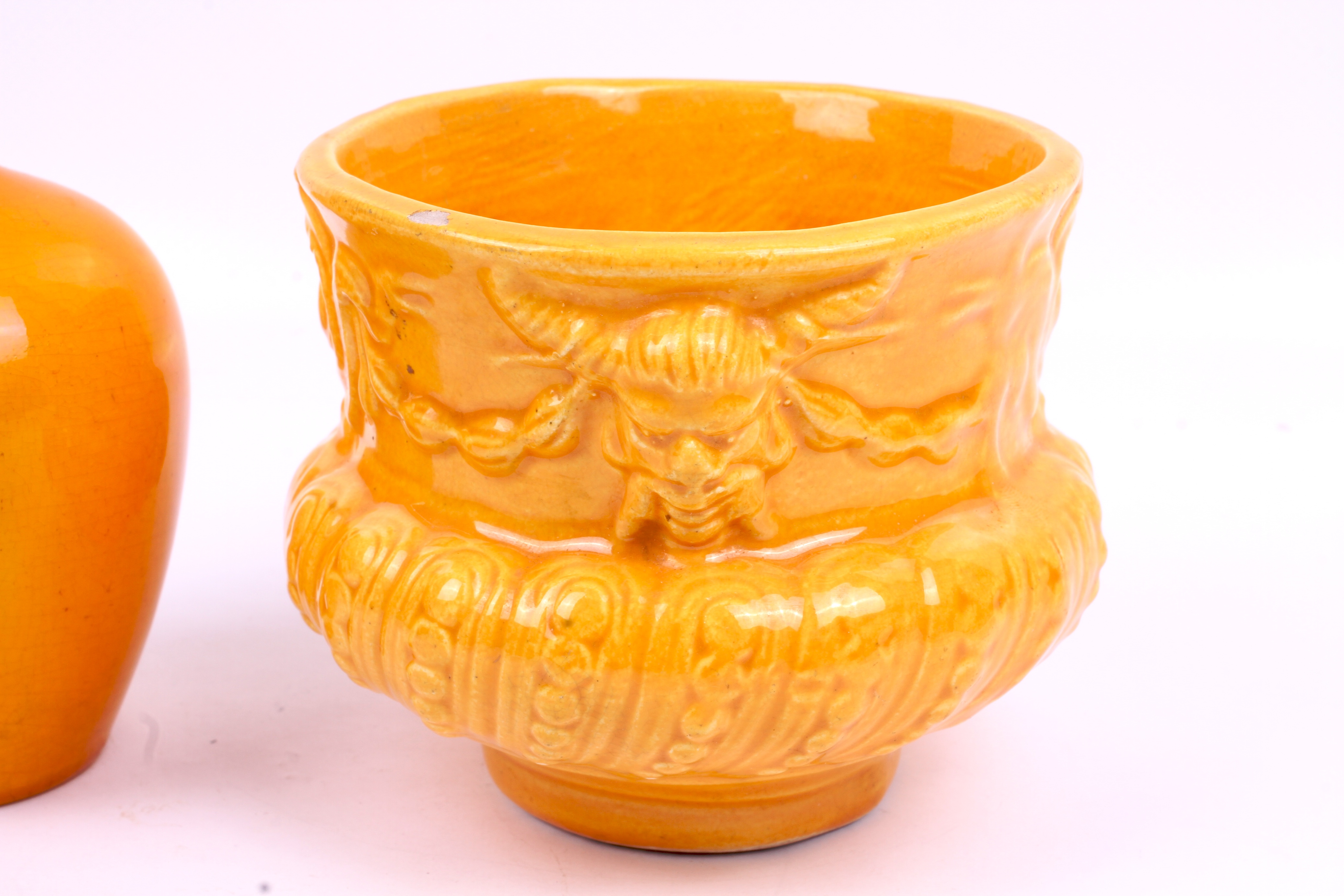 An early 20th century yellow vase and a moulded vessel, Burmantofts. - Image 2 of 3