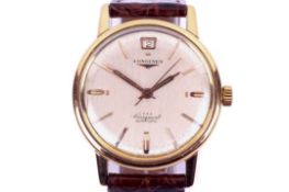 A Longines Conquest 18ct gold cased gentleman's dress watch. Automatic movement. Case diameter 34mm.