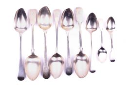 Nine silver George III and later spoons.