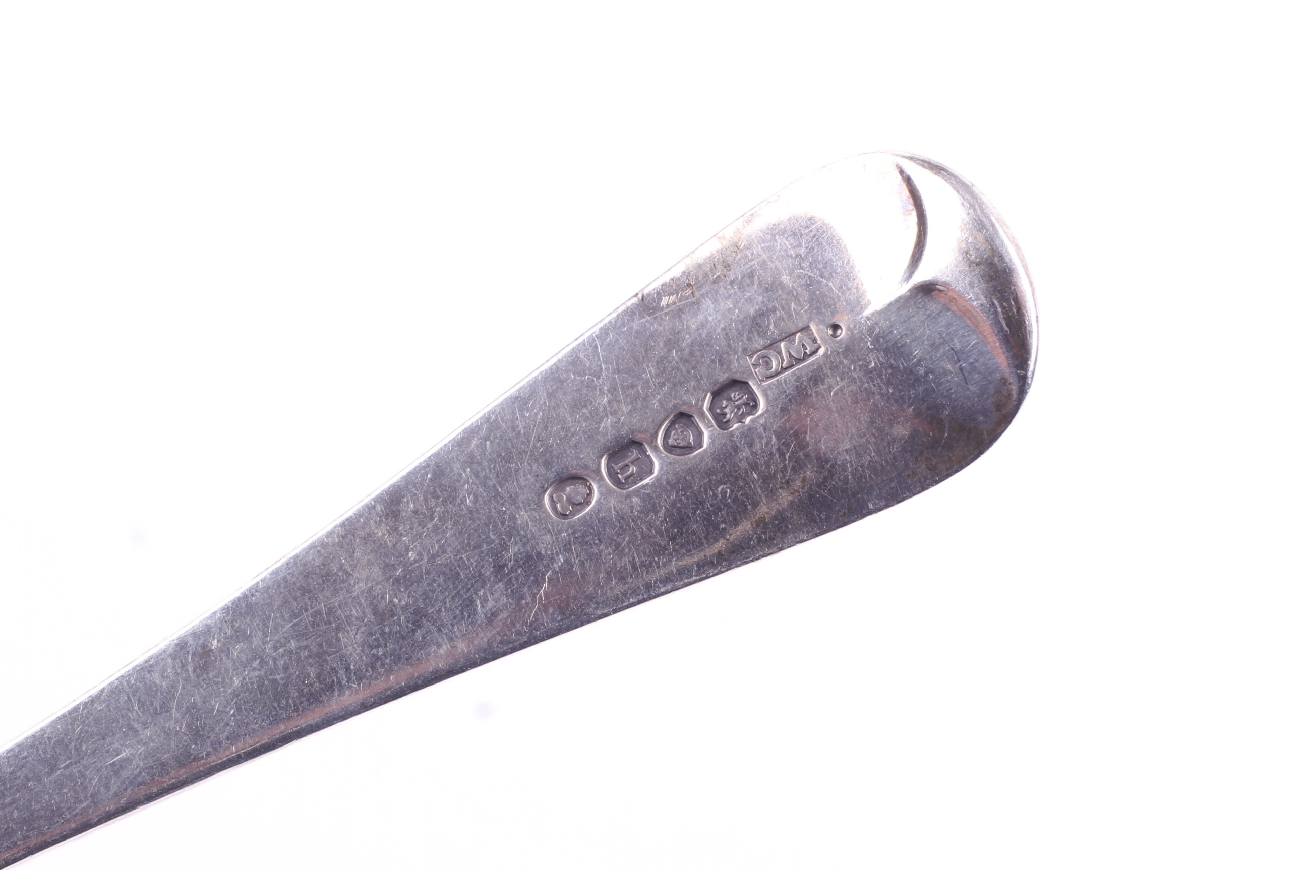 Five 19th century silver serving spoons. - Image 2 of 2