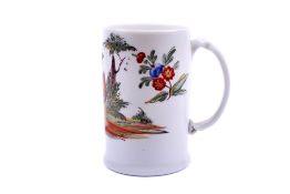 A 18th century German milsh glass tankard. Painted decoration of a musician on a ottoman, 15.