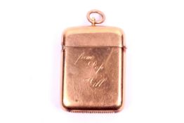 A hallmarked 18ct gold vesta case. Dedication engraving to front.