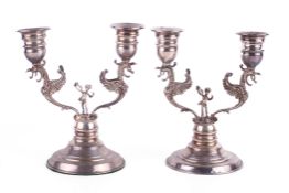 A pair of continental 925 silver double candlesticks.