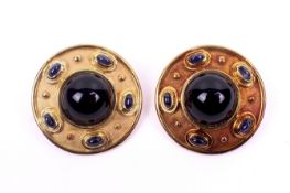 A pair of 18ct gold and sapphire clip earrings.