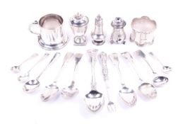 A small collection of hallmarked silver including three George III teaspoons.