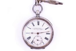A silver cased Kendal & Dent (makers to the Admiralty) pocket watch, Albert chain and key. The 4.