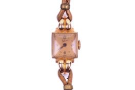 A Lady's 1940s Swiss 18ct gold square wristwatch marked 'Felca'.