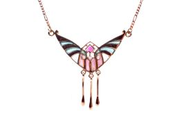 A modern hallmarked 18ct gold necklace with Art Nouveau style centrepiece.