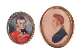 Two 19th century miniature paintings. The first on ivory of a military gentleman in a red tunic, 5.