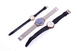 Three 9ct gold and yellow metal wrist watches.